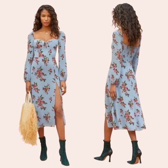 Reformation Dresses & Skirts - Reformation Shelby Floral Midi Dress Sz.2 Giulia Print Blue Romantic Fairy